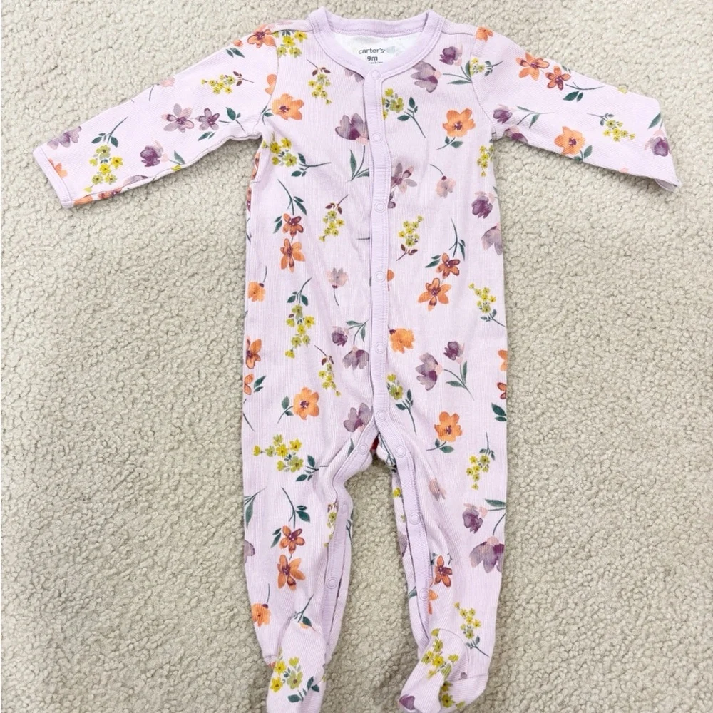 Carter's Set of 2 Snap Up Sleep and Play Footsies Girly Floral Butterflies Sz 9M